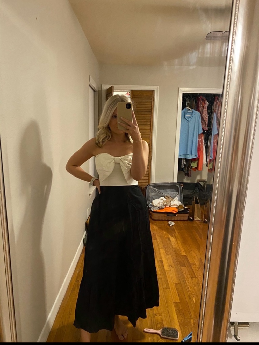 TCEC Strapless Two-Tone Maxi Skirt Dress in White and Black